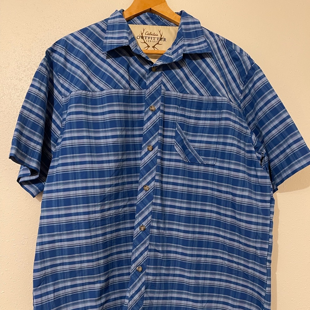 Cabela's Outfitter Series Short Sleeve Button Up Size XL Blue Check